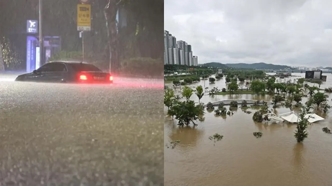 6 Potret Banjir Bandang di Korea Selatan, Terparah dalam 80 tahun dan Banyak Mobil Rusak