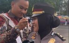 Momen Romantis Istri Perwira Polisi Dipasangkan Pangkat Sama Suami Bintara, Penuh Kasih Sayang