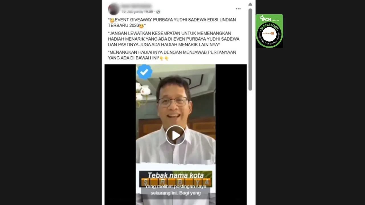 Cek Fakta Liputan6.com mendapati klaim video Menteri Keuangan (Menkeu) Purbaya Yudhi Sadewa mengumumkan kuis tebak nama kota.