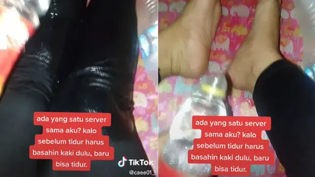 aksi unik membasahi kaki sebelum tidur