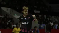 Ganda putra Indonesia, Kevin Sanjaya/Marcus Gideon, saat menghadapi wakil Tiongkok, He Ji Ting/Tan Qiang, pada laga Indonesia Masters 2020 di Istora, Jakarta, Kamis (16/1). Kevin/Marcus unggul 21-19 dan 21-13. (Bola.com/Yoppy Renato)