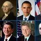 Beberapa mantan Presiden AS, dari kiri ke kanan (Atas): Abraham Lincoln, George Washington, Barack Obama, dan Donald Trump. Bawah: Franklin Roosevelt, Ronald Reagan, Bill Clinton dan Harry Truman. (AP)