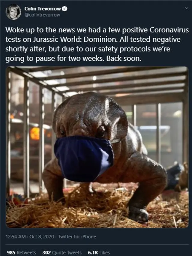 Unggahan Jurassic World: Dominion, Colin Trevorrow (Twitter/ colintrevorrow)
