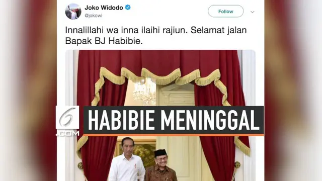 Rakyat Indonesia kehilangan Presiden ke-3 Indonesia BJ Habibie yang meninggal dunia pada pukul 18.05 WIB, Rabu (11/9/2019). BJ Habibie menghembuskan nafas terakhirnya dalam usia 83 tahun di RSPAD Gatot Soebroto, Jakarta.