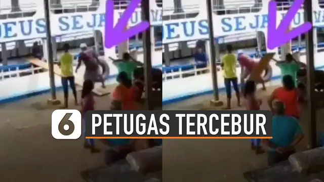 VIDEO: Petugas Tercebur Gara-Gara Geser Papan Jembatan Pelabuhan