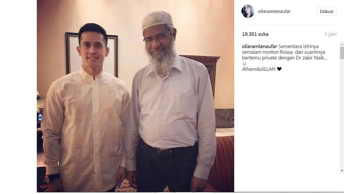 Olla Ramlan bangga suaminya bertemu Dr Zakir Naik (Foto: Instagram)