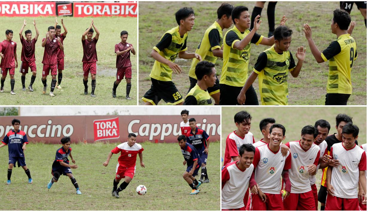 Berikut ini Universitas Negeri Makassar dan tim yang berhasil lolos perempat final turnamen Torabika Campus Cup 2017. (Bola.com/M Iqbal Ichsan)