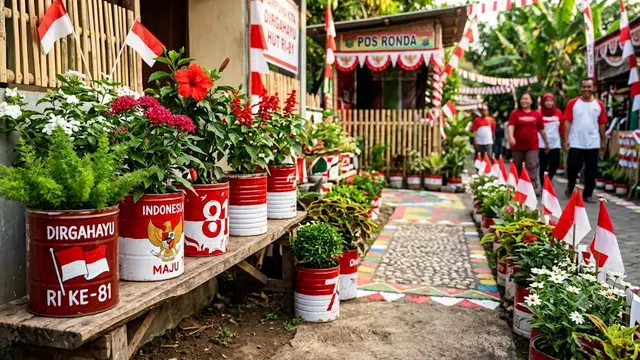 Pot Bunga Merah Putih dari Kaleng Bekas