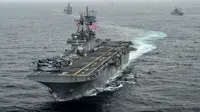 Trump mengatakan USS Boxer mengambil tindakan setelah drone itu berada dalam jarak 1.000 yard. (Craig Z Rodarte / AFP)