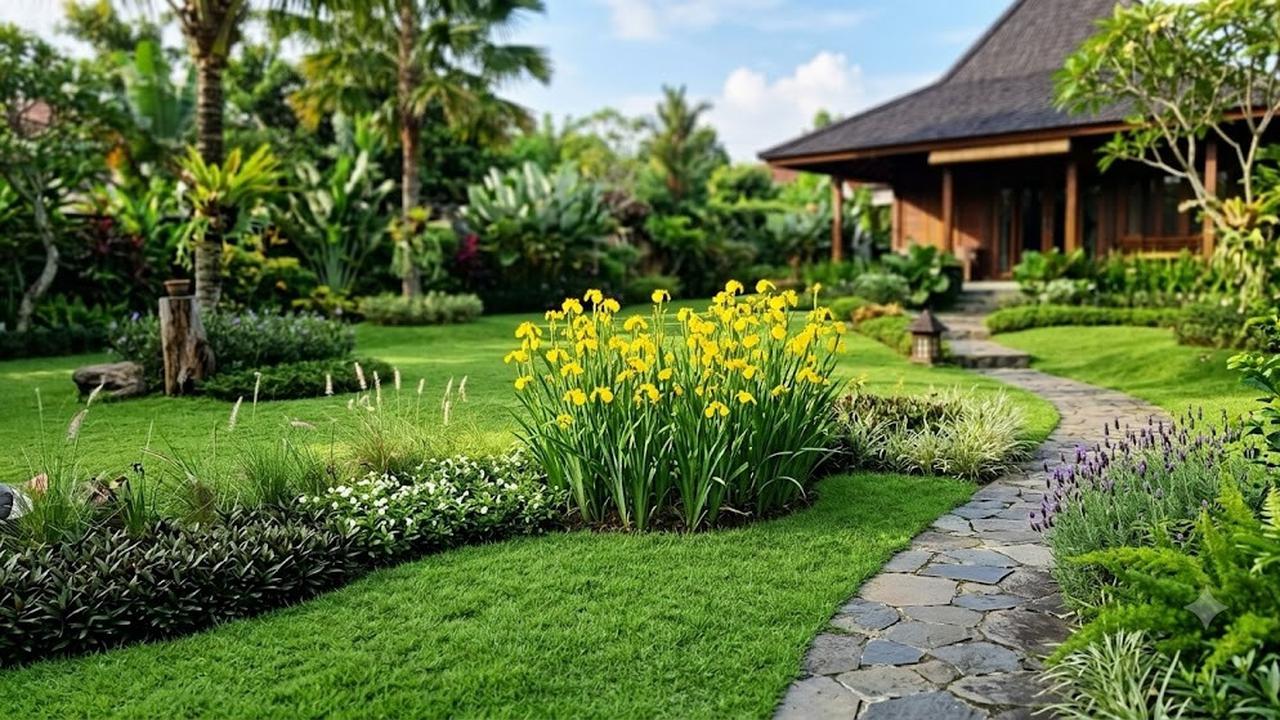 Iris Kuning Menjadi Titik Fokus Taman (AI Generated)
