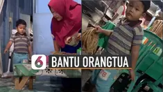 Balita itu terekanm tengah membantu orangtuanya yang berjualan di warung.