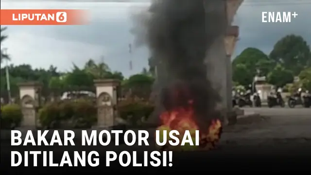 VIDEO: Kesal Ditilang, Seorang Pengendara Bakar Sepeda Motor Miliknya