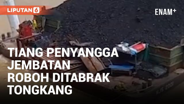 Kapal Tongkang Batu Bara Tabrak Tiang Penyangga Jembatan Aurduri 1 hingga Roboh