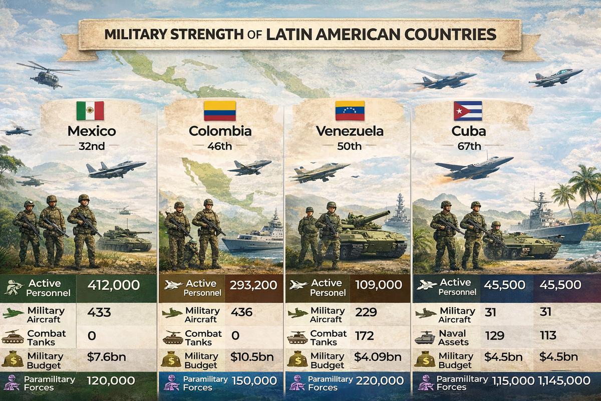 Peta kekuatan militer kolombia, venezuela, kuba dan meksiko