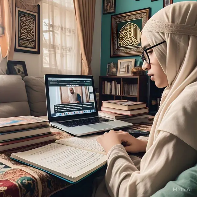 Ilustrasi muslimah belajar agama lewat media sosial