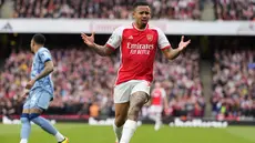 Penyerang Arsenal, Gabriel Jesus saat menghadapi Aston Villa pada pekan ke-32 Liga Inggris 2023/2024 di Emirates Stadium, Minggu (15/4/2024). (AP Photo/Kirsty Wigglesworth)