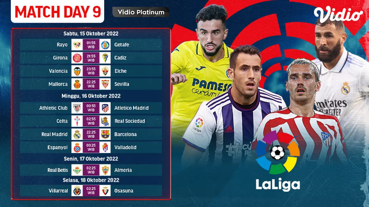 Jadwal Lengkap La Liga Spanyol 2022/23 Pekan 9 Live Vidio15-18 Oktober : Ada 10 Laga Tersedia