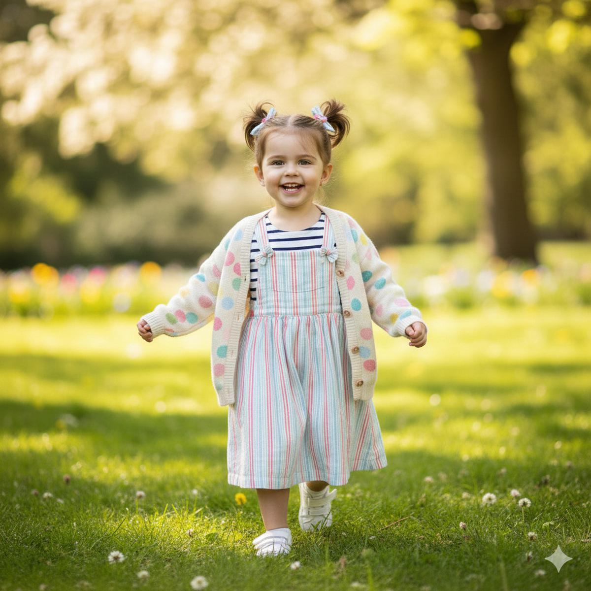 Cardigan Polkadot dan Kaos Stripe untuk Anak Usia 1-5 Tahun