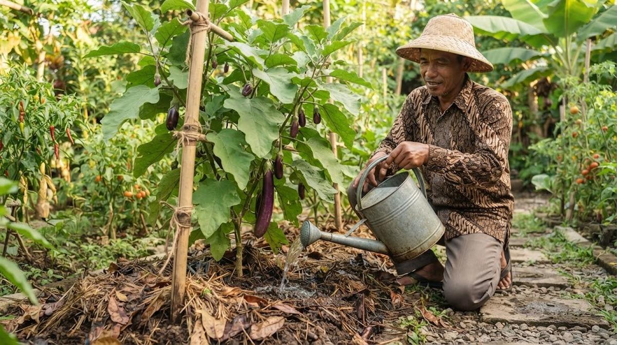 Menyiram Tanaman Terong