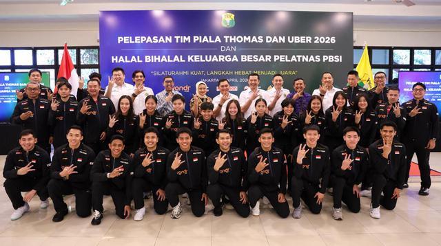Acara pelepasan tim bulutangkis Indonesia yang akan tampil di Piala Thomas dan Uber 2026. Acara pelepasan digelar di Pelatnas Cipayung, Jakarta Timur, Rabu (15/4/2026). (PBSI)