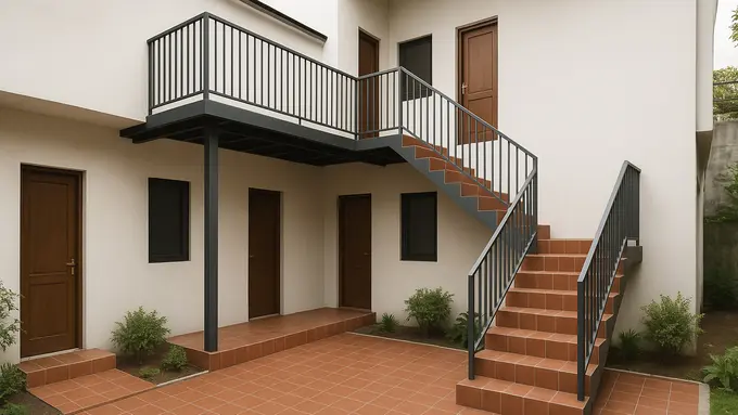 Inspirasi Desain Tangga Outdoor untuk Rumah Kos/via ChatGPT