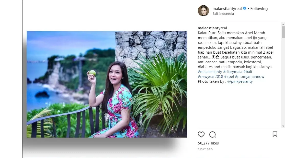 Maia Estianty promosikan apel hijau (Foto: Instagram)