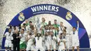 Real Madrid sukses menaklukkan Liverpool pada laga final Liga Champions di Stade de France, Minggu (29/5/2022). (AP/Manu Fernandez)