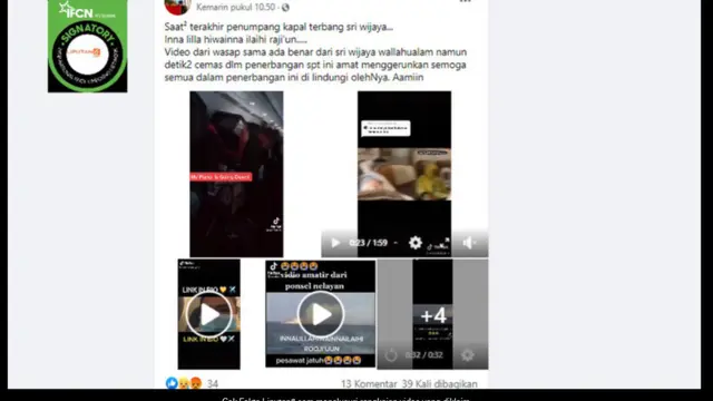 Cek Fakta Liputan6.com menelusuri rangkaian video yang diklaim saat-saat terakhir penumpang Sriwijaya Air.