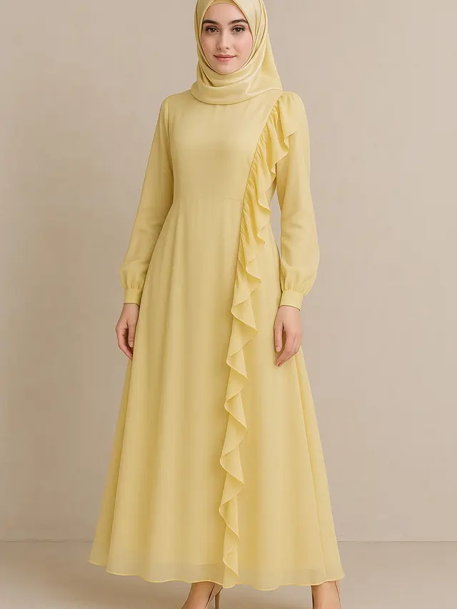 Model Gamis Ceruti Flow Ruffle Pastel