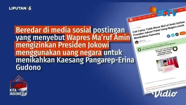 Dalam sepekan terakhir, beredar di media sosial postingan yang menyebut Wapres Ma'ruf Amin tidak mempermasalahkan Presiden Jokowi menggunakan uang negara untuk menikahkan putra bungsunya, Kaesang Pangarep. Benarkah demikian?