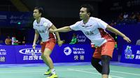 Hendra Setiawan/Mohammad Ahsan menjadi andalan tim Thomas Indonesia untuk meraih poin saat melawan Korea pada semifinal Piala Thomas 2016 di Kunshan, Tiongkok, Jumat (20/5/2016). (Liputan6.com/Humas PB PBSI)