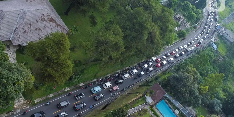 Penampakan Ramainya Jalan Raya Puncak