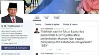 Senin 15 Juni 2015, Ketua Umum Partai Demokrat Susilo Bambang Yudhoyono berkicau lewat akun Twitter-nya tentang dana aspirasi. (Twitter @SBYudhoyono)