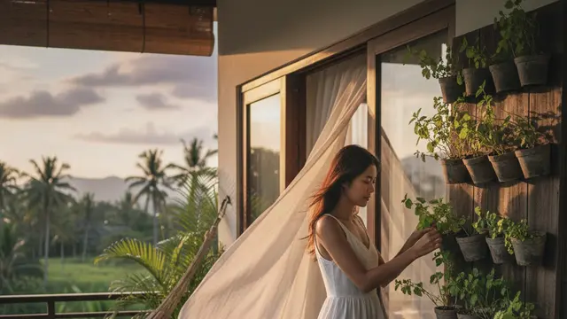 Balkon dengan kebun vertikal (Gemini AI)