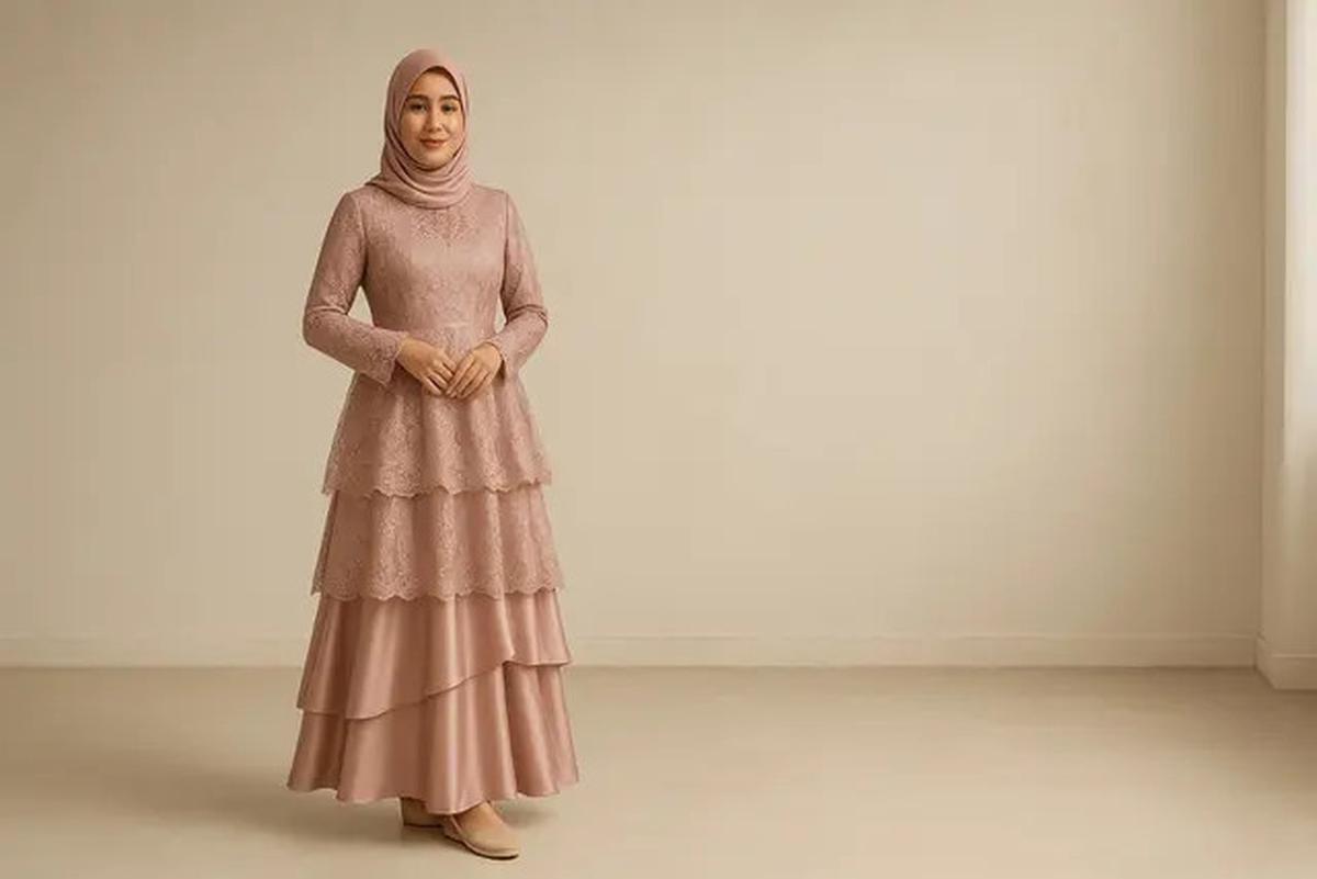 8 Model Gaun Pesta Muslimah Kombinasi Brokat dan Satin, Elegan dan Stylish