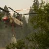 Helikopter Billings 4AJ mengisi ulang air untuk dijatuhkan ke Oak Fire dekat Mariposa, California, Amerika Serikat, 26 Juli 2022. Api membakar sebelah barat Taman Nasional Yosemite. (DAVID MCNEW/AFP)