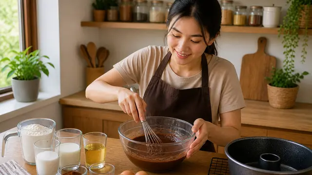 Membuat Bolu Coklat Moist Tanpa Mixer