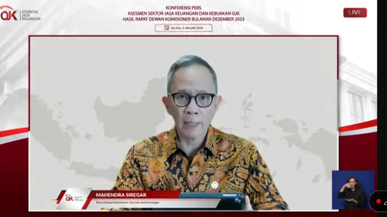 Ketua Dewan Komisioner Otoritas Jasa Keuangan (OJK) Mahendra Siregar, melaporkan, stabilitas sektor jasa keuangan nasional hingga Desember 2023 tetap terjaga, yang didukung permodalan solid dan likuiditas memadai.