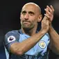 Ekspresi Bek Manchester City, Pablo Zabaleta, usai pertandingan Liga Inggris melawan West Bromwich Albion di Stadion Etihad, Selasa, (16/05/2017). Zabaleta resmi pamit dari klub Manchester City. (AFP/ Anthony Devlin)