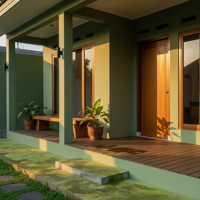 Teras rumah warna cat Hijau Sage (Gemini AI)