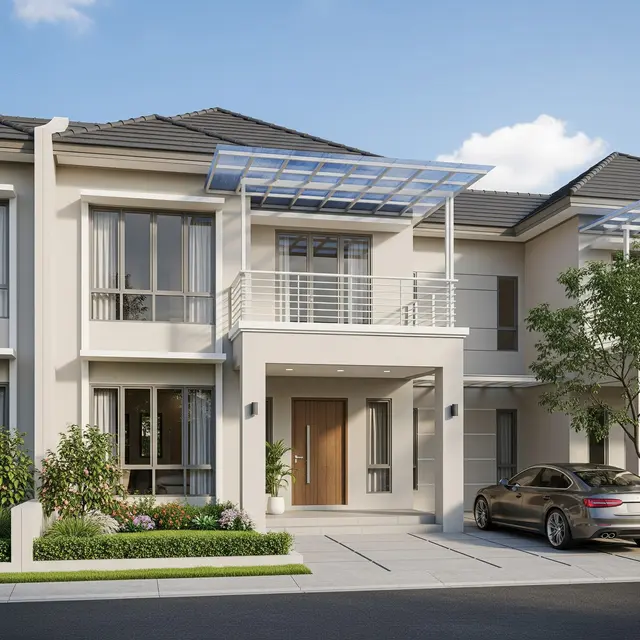 Desain Rumah Tipe 45 Dua Lantai Balkon Terbuka