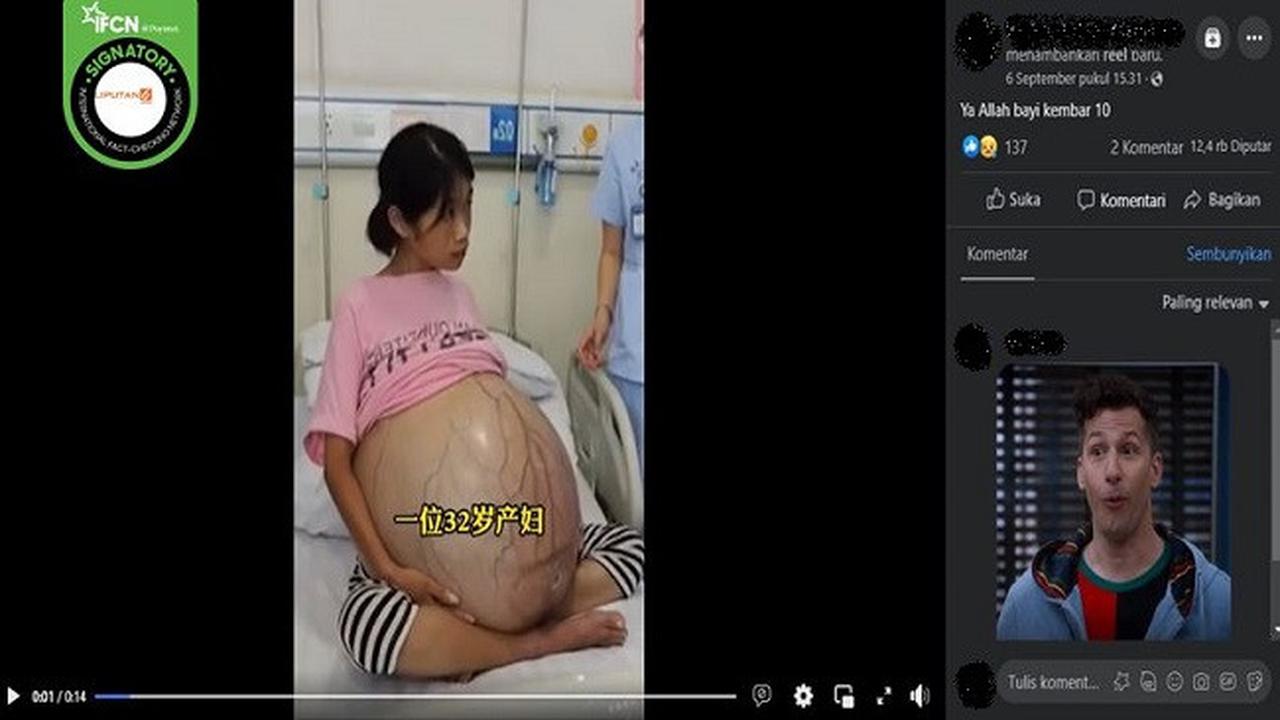 Gambar Tangkapan Layar Video yang Diklaim Seorang Wanita Melahirkan 10 Bayi Kembar (sumber: Facebook).