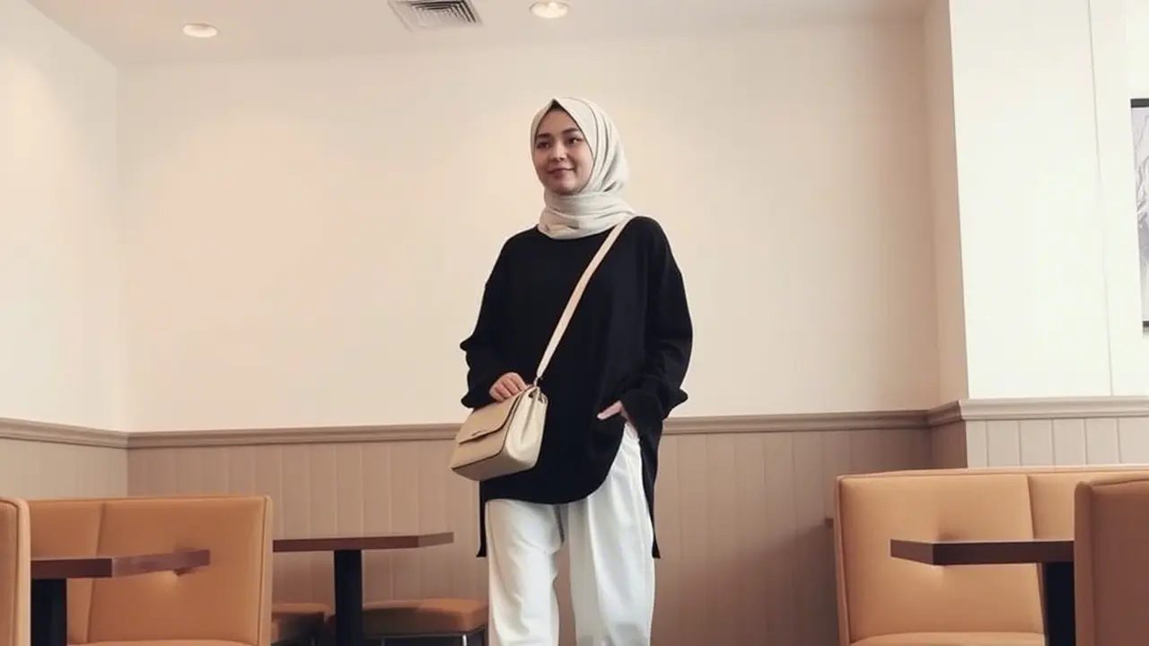 Outfit Kemeja Hitam Wanita Hijab