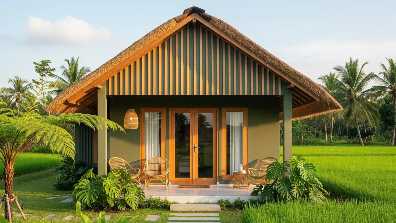 Model Rumah Minimalis Desa dengan Kombinasi Tembok dan Kayu Alami yang Memukau