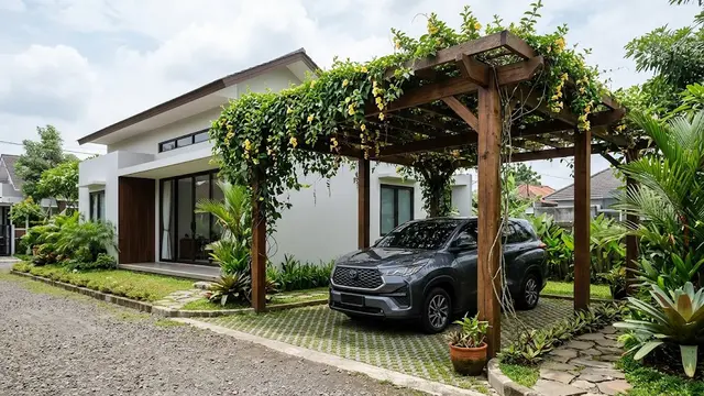 Carport Pergola dengan Tanaman Rambat
