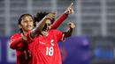 <p>Pemain Timnas Putri Indonesia,Marcela Awi, merayakan gol ke gawang Singapura dalam laga uji coba di Stadion Madya, Senayan, Jakarta, Selasa, (28/5/2024). (Bola.com/Bagaskara Lazuardi)</p>