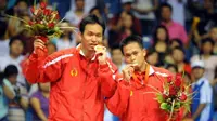 Sebelum Tontowi Ahmad/Liliyana Natsir meraih medali emas di Olimpiade 2016, Indonesia terakhir kali mendapatkannya melalui Markis Kido/Hendra Setiawan pada Olimpiade Beijing 2008. (AFP/Goh Chai Hin)