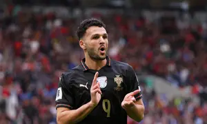 Perayaan gol Goncalo Ramos pada laga Timnas Portugal melawan Timnas Aremnia di Kualifikasi Piala Dunia 2026 zona Eropa -&nbsp;AP Photo/Luis Vieira