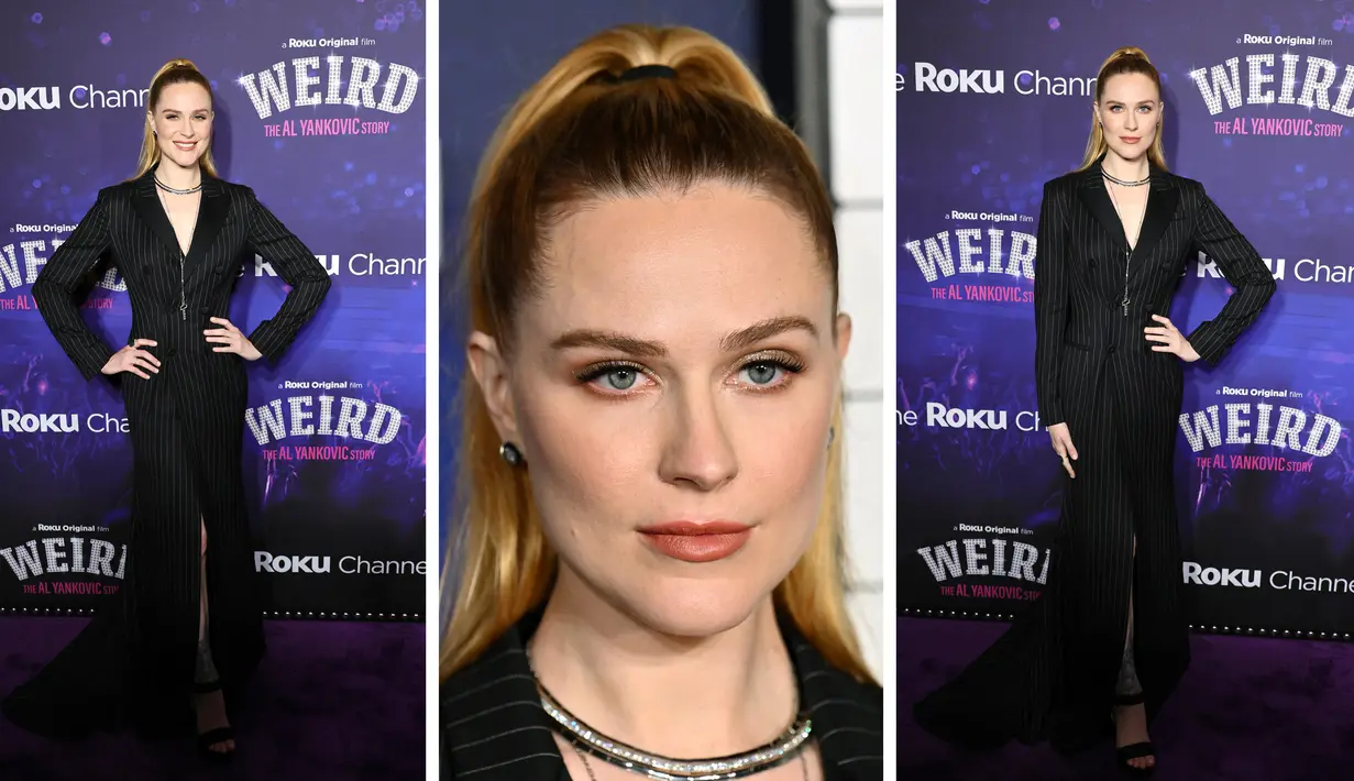 Foto kolase Evan Rachel Wood saat menghadiri pemutaran perdana film "Weird: The Al Yankovic Story" di Alamo Drafthouse Cinema Downtown Brooklyn di New York pada Selasa, 1 November 2022. (AFP Photo)