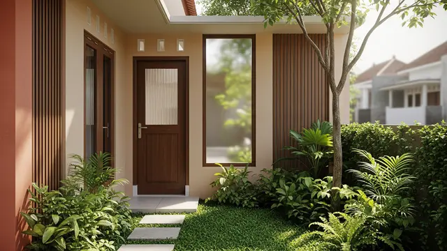Gambar Model Depan Rumah Minimalis Pintu Samping Menghadap Taman